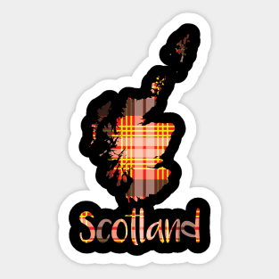 Scotland Red, Yellow, Black and White Tartan Map Typography Design Sticker